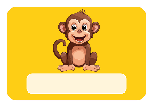 Naambord met vrolijke aap op gele achtergrond – voor kinderkamer of speelruimte