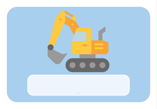 Naambord met gele graafmachine op blauwe achtergrond – stoer ontwerp voor kinderkamer