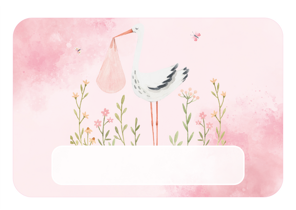 Naambordje Ooievaar – Roze Wolken