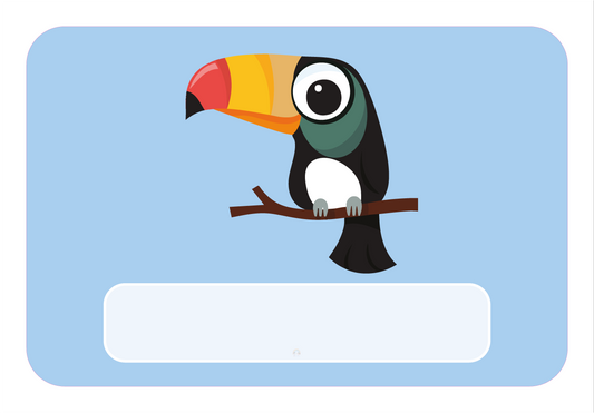 Naambord Toekan op Blauwe Achtergrond – Tropische Vrolijkheid voor de Kinderkamer