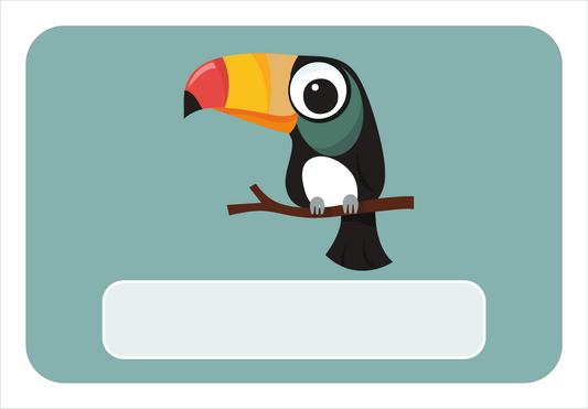 Naambord met toekan op groene achtergrond – vrolijk junglethema
