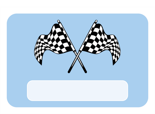 Naambordje met racevlag op Blauwe achtergrond– stoere look voor de kinderkamer