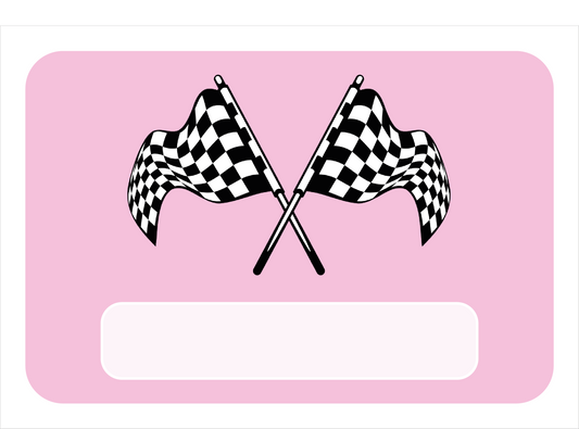 Naambordje met racevlag – roze variant met zachte uitstraling