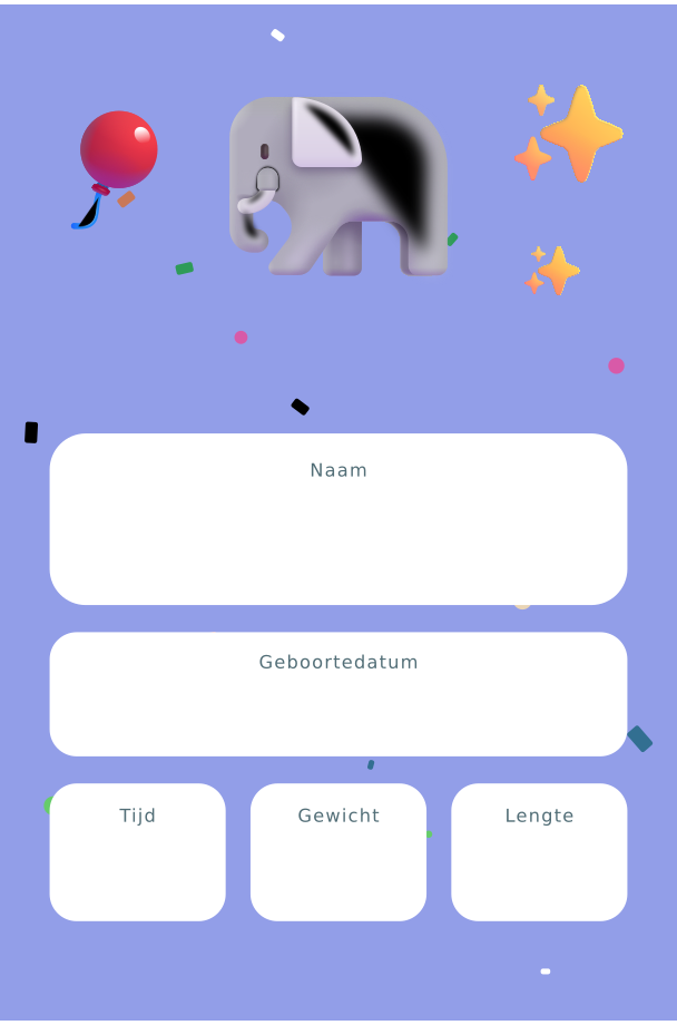 Geboortebord Olifant & Ballonnen — met lege gegevensvelden