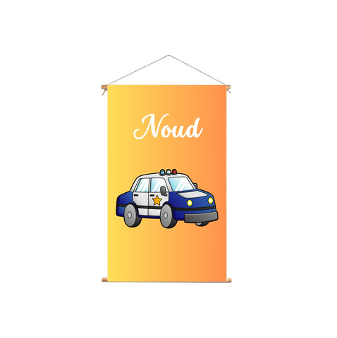 Textielposter Politie Auto Oranje/Gele Achtergrond
