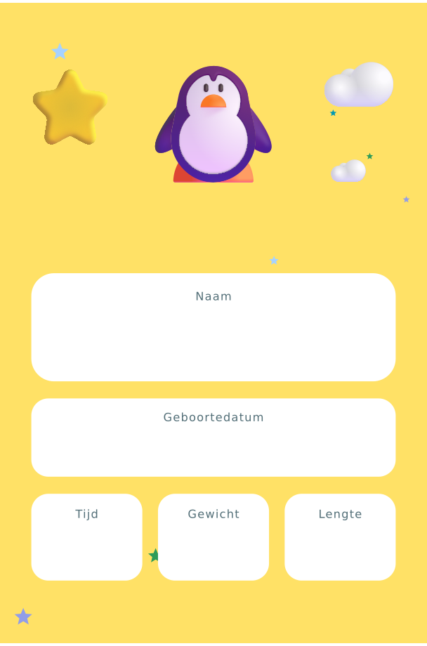 Geboortebord Pinguïn & Zachtgele Sterren — met lege gegevensvelden