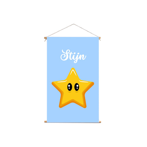 Textielposter Mario-Ster Blauwe Achtergrond