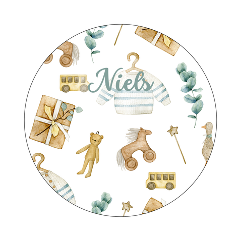 Muurcirkel Retro Baby speelgoed Illustraties Witte Achtergrond