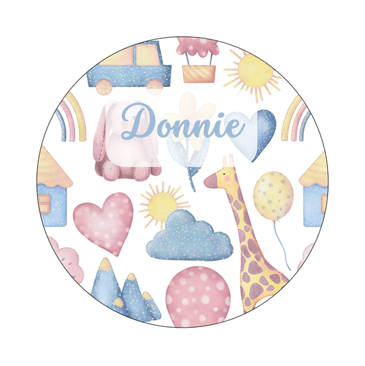 Muurcirkel Blauw/Roze Baby speelgoed Illustraties Witte Achtergrond
