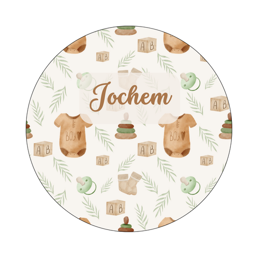 Muurcirkel Jongen Bruine Illustraties Beige/Witte Achtergrond