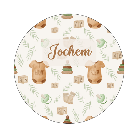 Muurcirkel Jongen Bruine Illustraties Beige/Witte Achtergrond