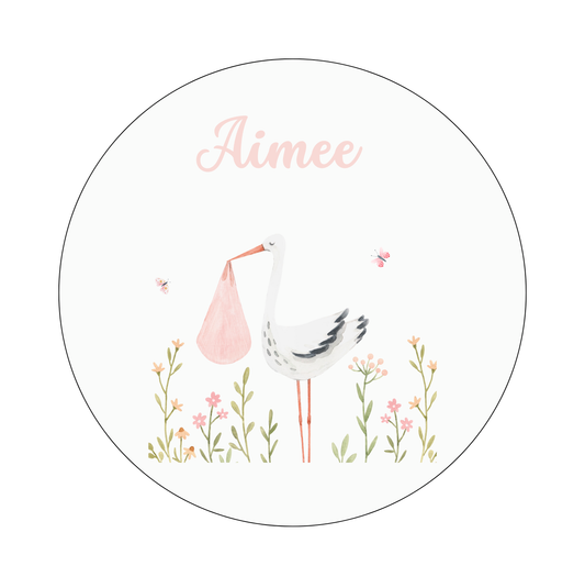 Muurcirkel Ooievaar Met Baby Illustratie Gebroken Witte Achtergrond