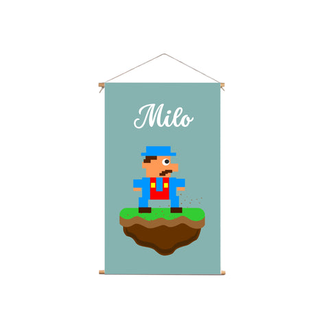 Textielposter Mario Groene Achtergrond