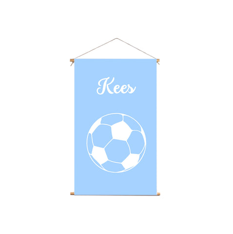 Textielposter Voetbal Blauwe Achtergrond