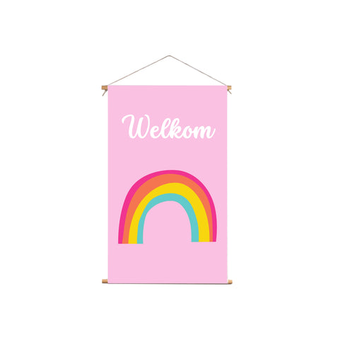 Textielposter Regenboog Roze Achtergrond