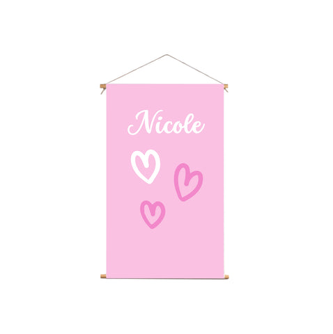 Textielposter Hartjes Roze Achtergrond
