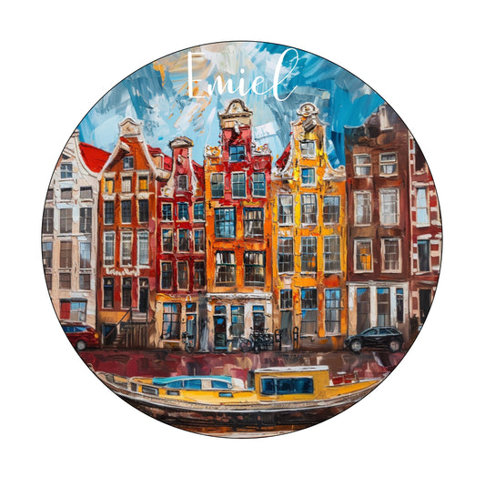 Muurcirkel Amsterdam Huizen Blauwe Achtergrond
