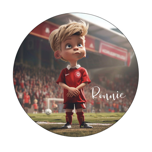 Muurcirkel Blonde Jongen Op Het Veld Met Stadion Achtergrond