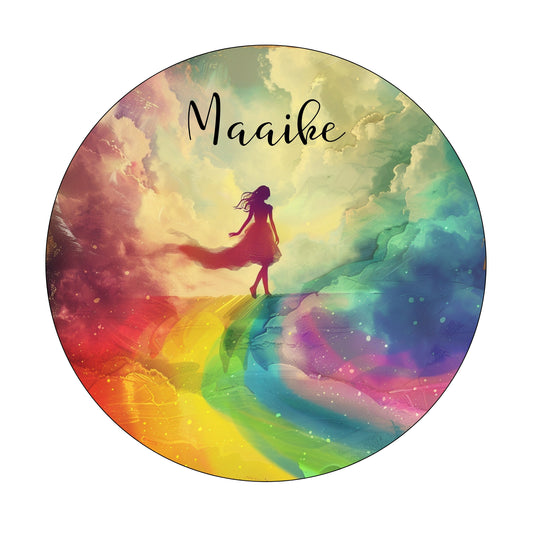 Muurcirkel Meisje Op Regenboog Gekleurde Achtergrond
