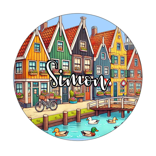 Muurcirkel Volendam Huizen Blauwe Achtergrond