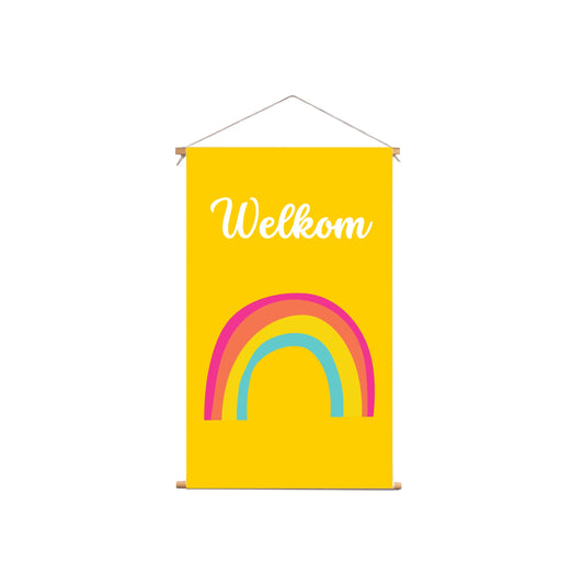 Textielposter Regenboog Gele Achtergrond