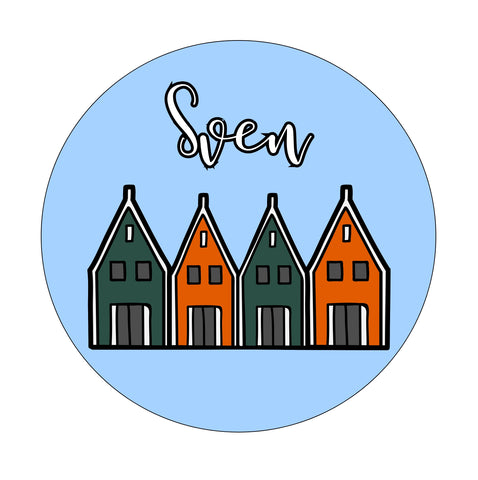 Muurcirkel Volendam Huisjes Blauwe Achtergrond