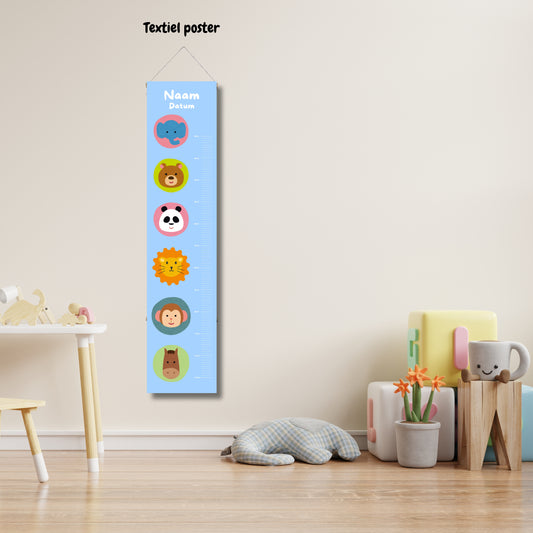 Groeimeter Dieren Iconen op Blauwe achtergrond
