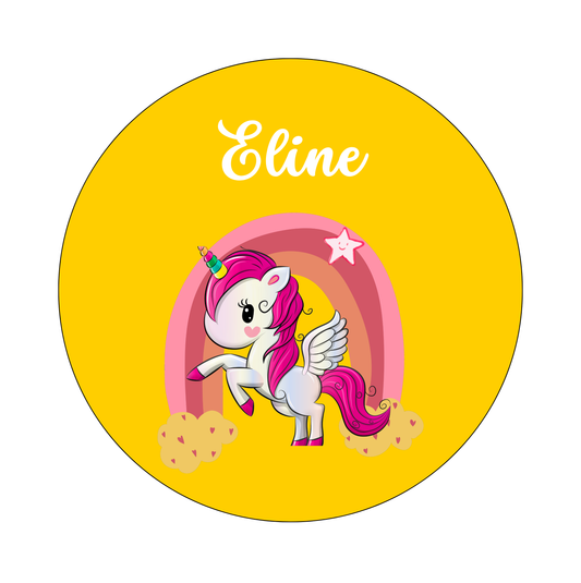 Muurcirkel Unicorn Gele Achtergrond