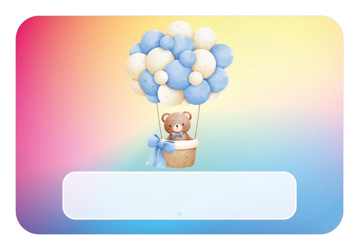 Naambordje Beer in Luchtballon – Regenboog