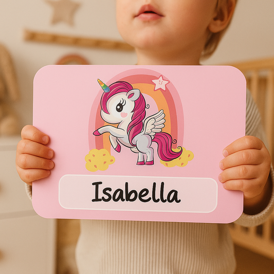 Naambordje unicorn roze | Magisch eenhoornbordje voor kinderkamer