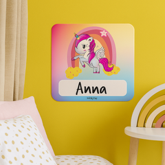 Naambordje kinderkamer | Eenhoorn met regenboog & wolken | Gekleurd ontwerp