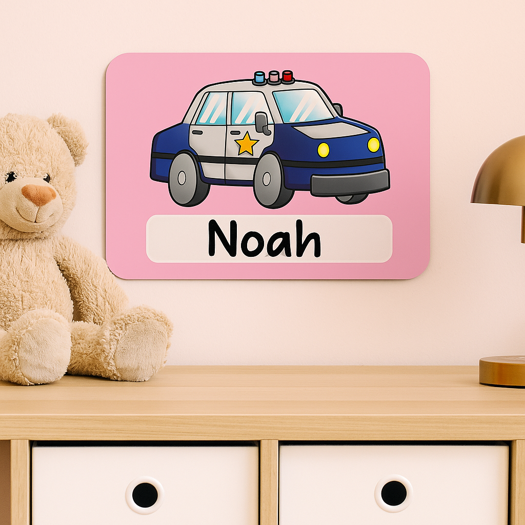Naambordje Politieauto – Roze