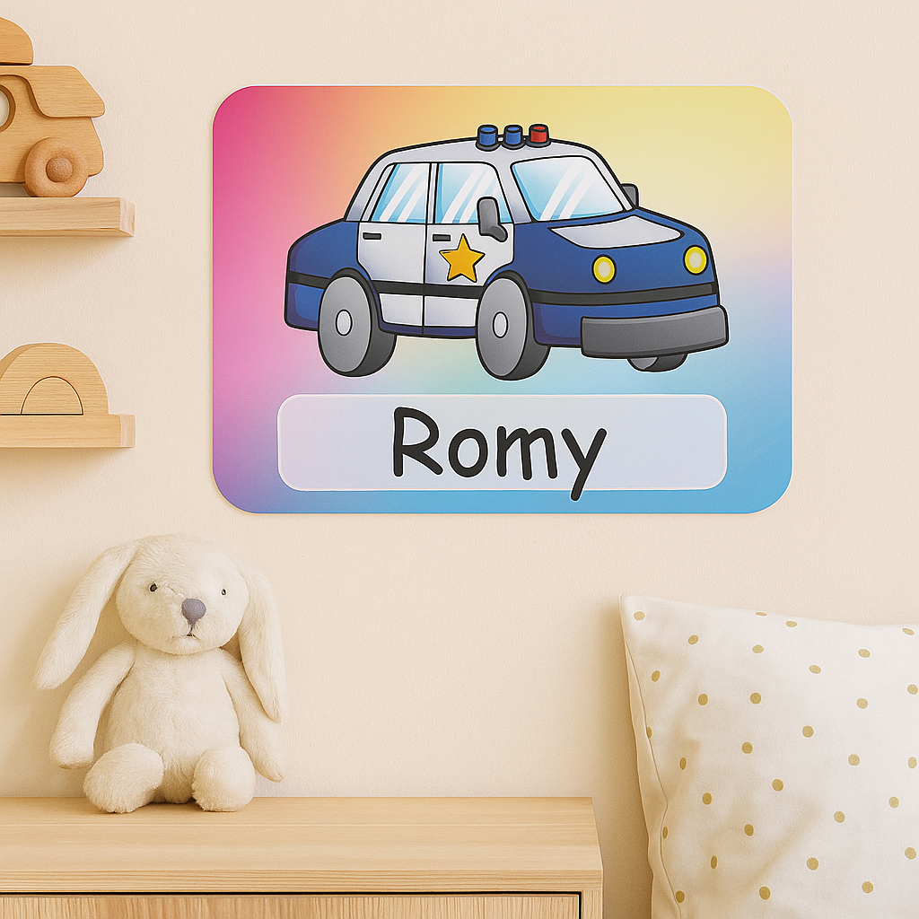 Naambordje Politieauto – Regenboog