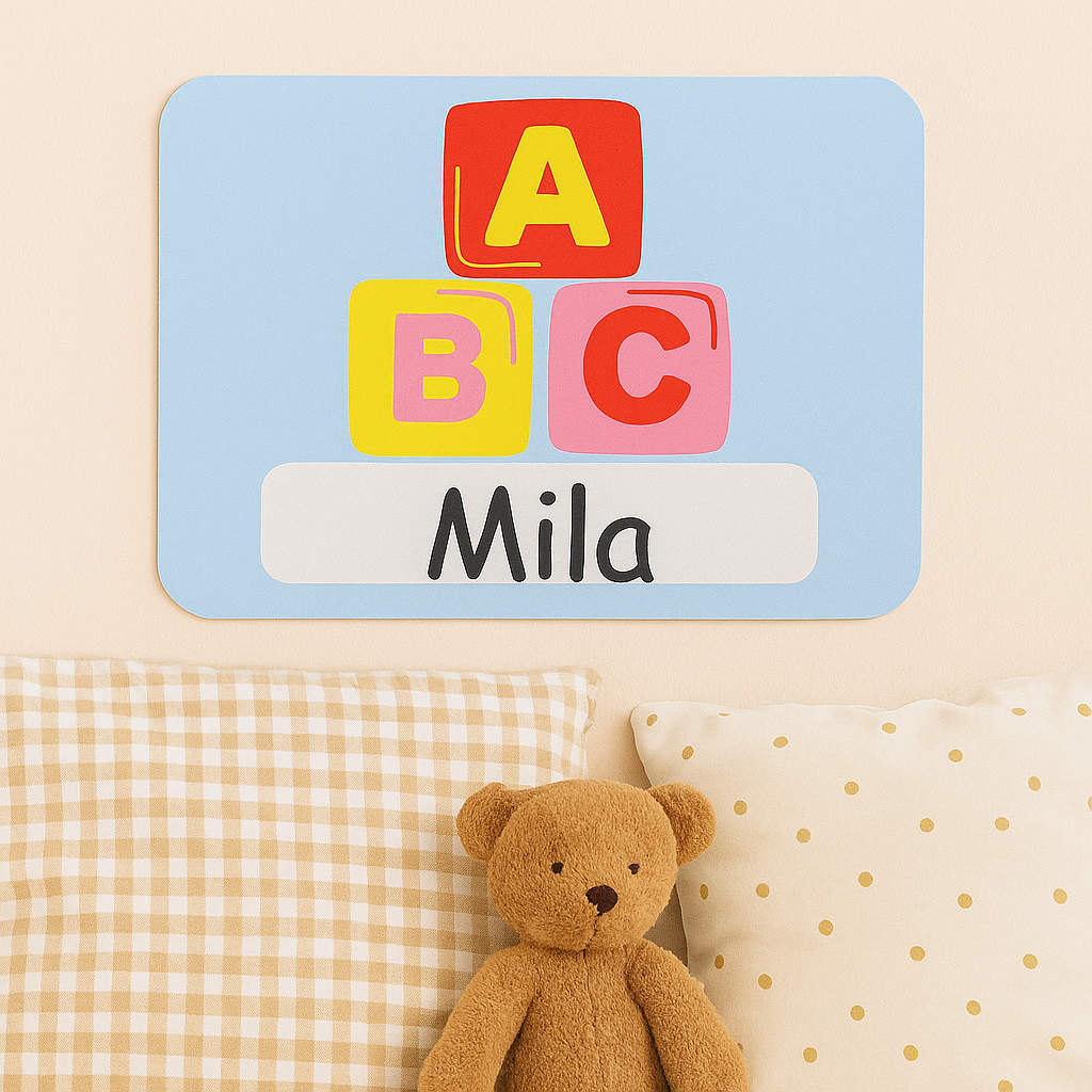Naambordje ABC Blokken – Blauw