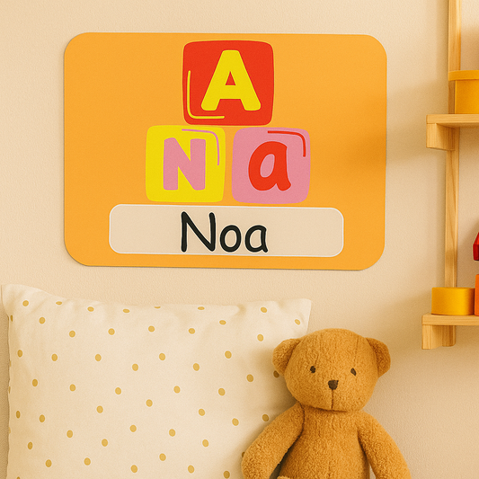Naambordje Kinderkamer – ABC Blokken Oranje
