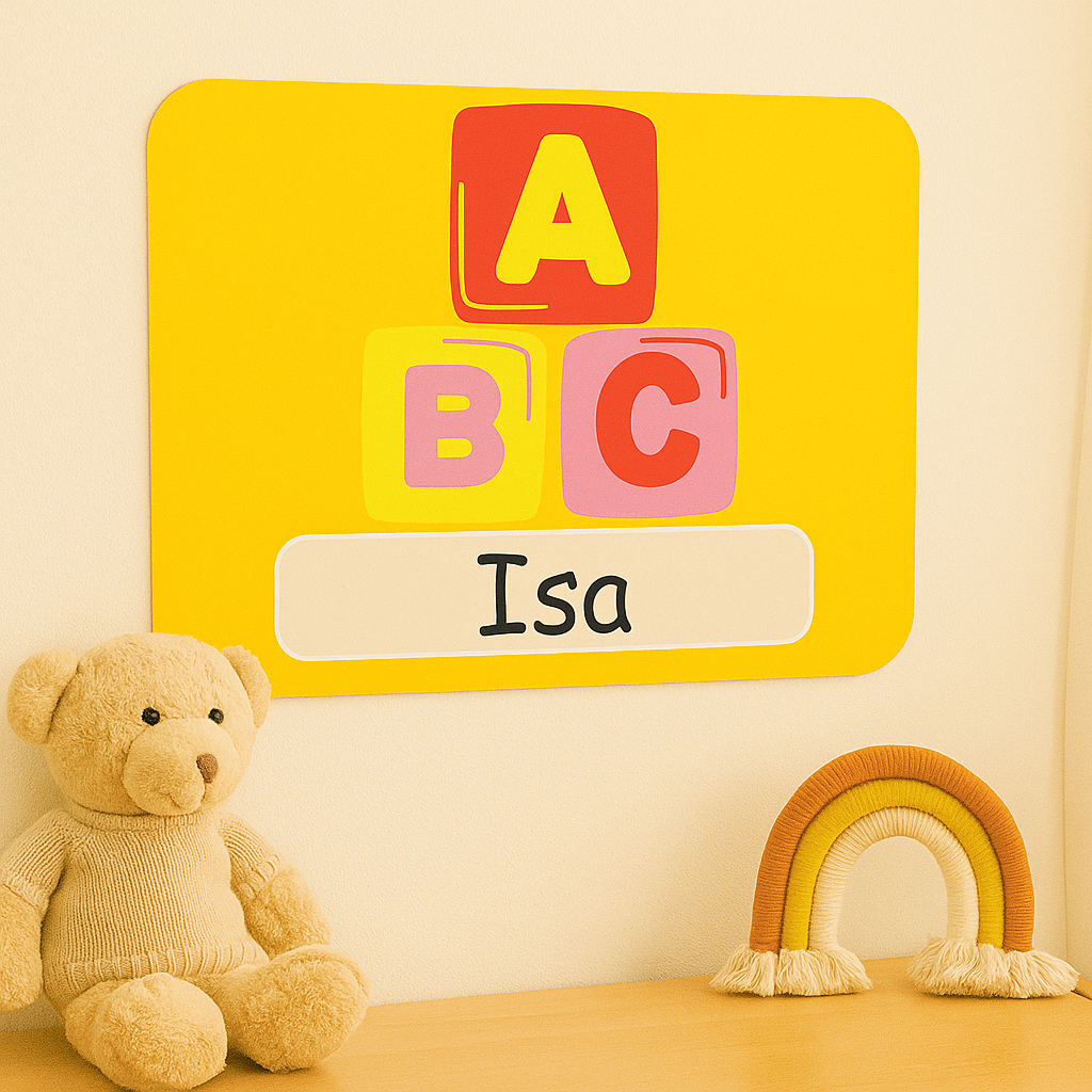 Naambordje ABC Blokken – Geel