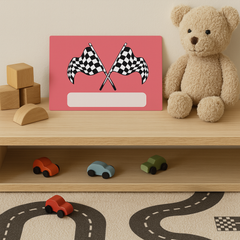 Naambordje met racevlag – rode variant voor raceliefhebbers