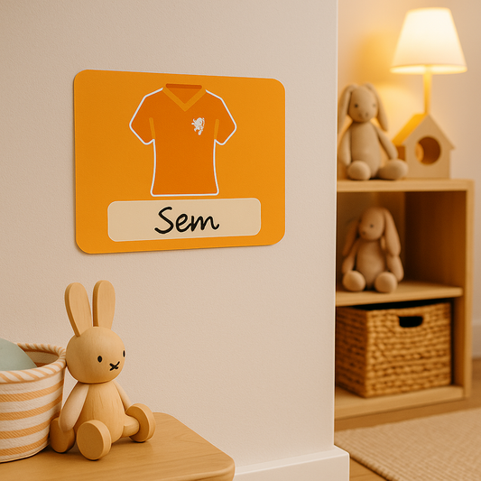 Naambordje Oranje Shirt – voor kleine leeuwen en leeuwinnen