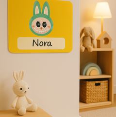 Knuffelmonster Groen – Gele Achtergrond