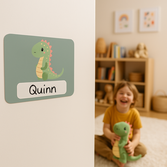 Naambord Dino op Groene Achtergrond – Kinderen