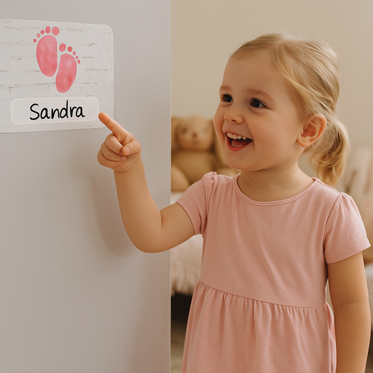 Naambord Roze Babyvoetjes op Witte Muurstructuur – Kinderen