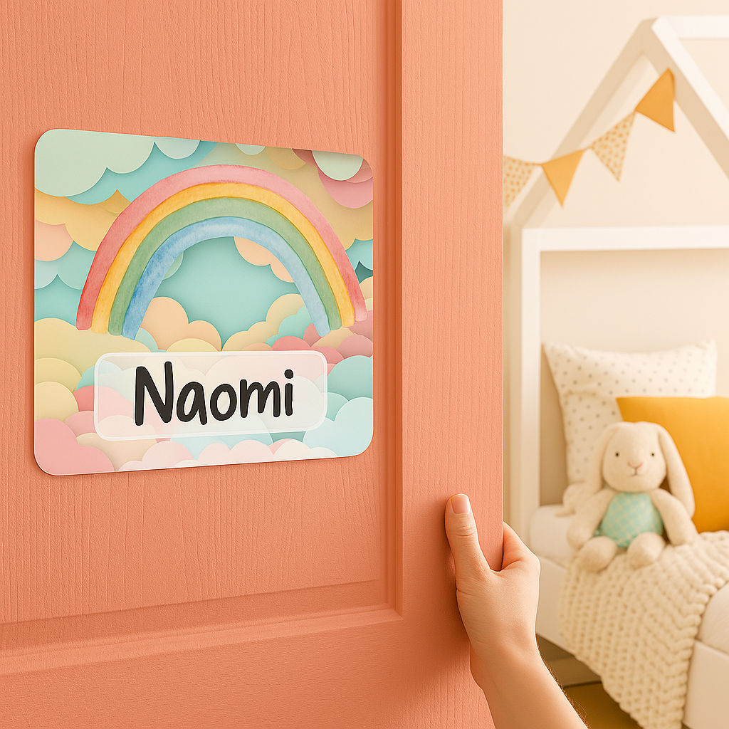 Naambordje Regenboog & Pastelwolken