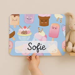 Naambordje kinderkamer ijsjes – Blauw – 21x14 cm