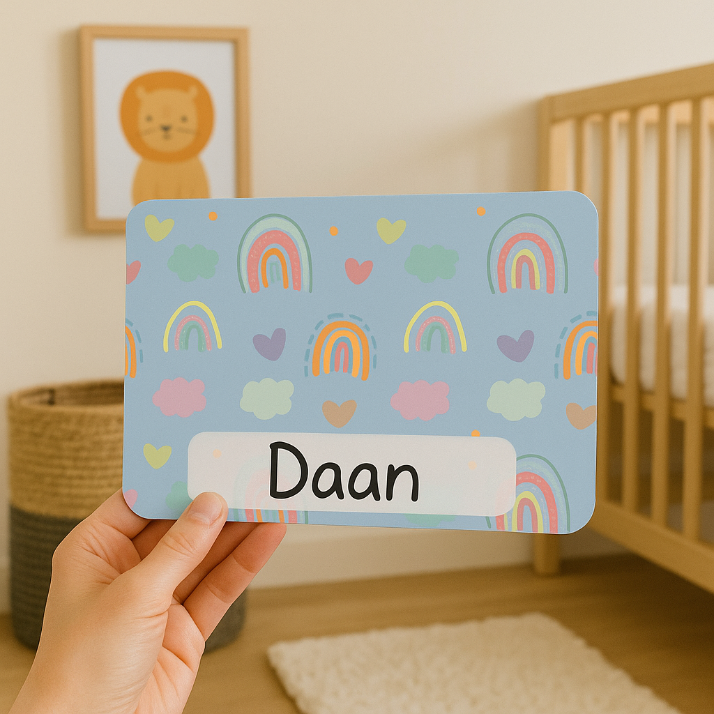 Naambordje Regenboogpatroon – Blauw