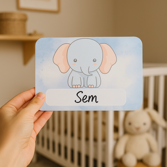 Naambordje olifant babykamer | Schattig blauw dierenbord met naam