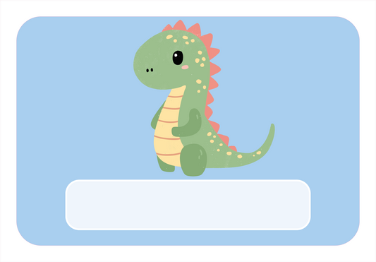 Naambord met schattige dino illustratie – blauw ontwerp voor kinderkamer