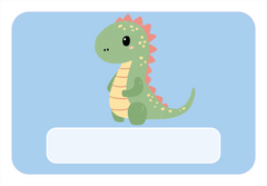 Naambord met schattige dino illustratie – blauw ontwerp voor kinderkamer
