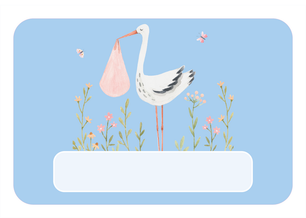 Naambordje Ooievaar & Bloemen – Blauw