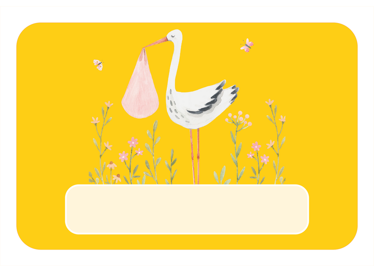 Naambordje Ooievaar & Bloemen – Geel