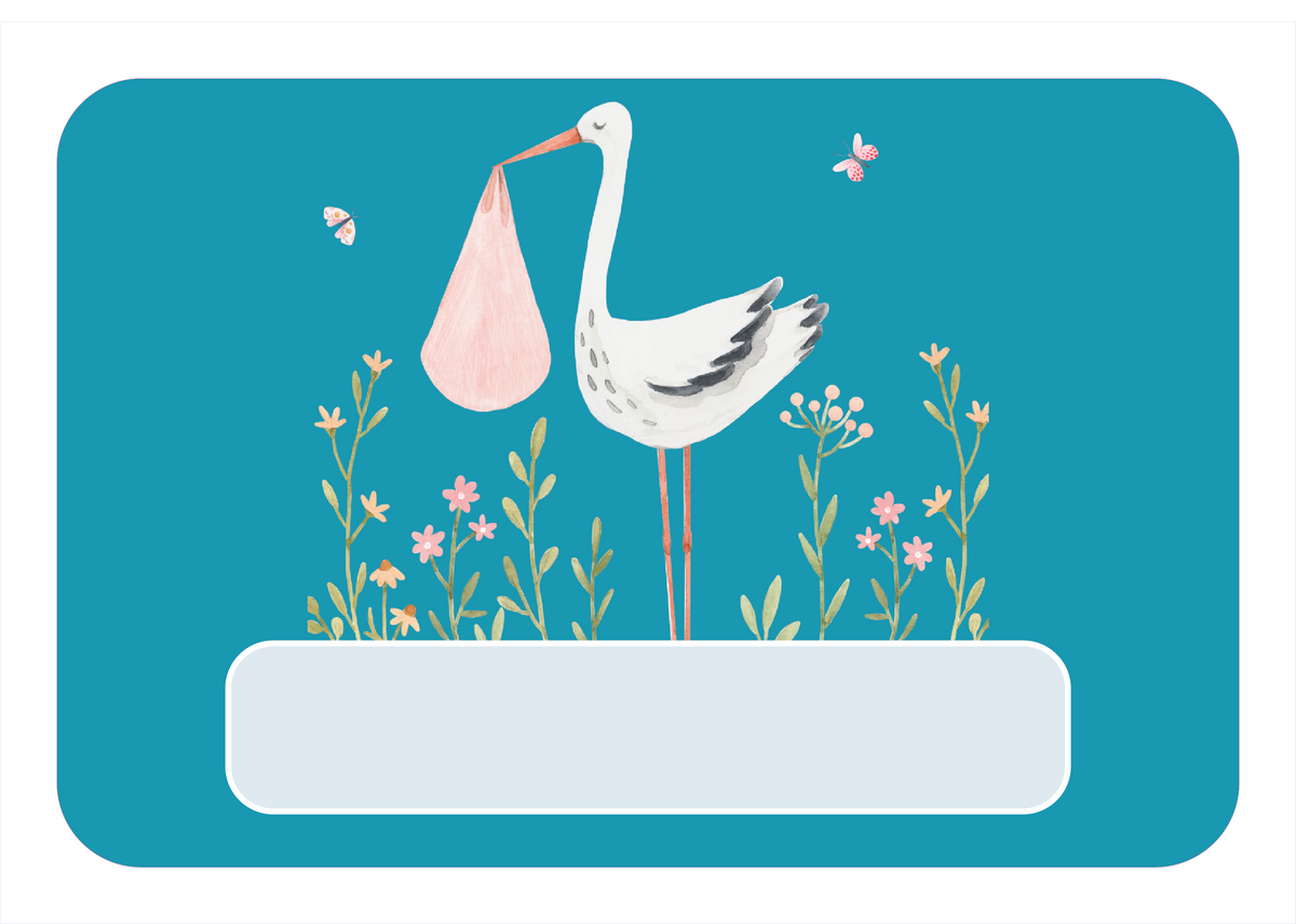 Naambordje Ooievaar & Bloemen – Groen